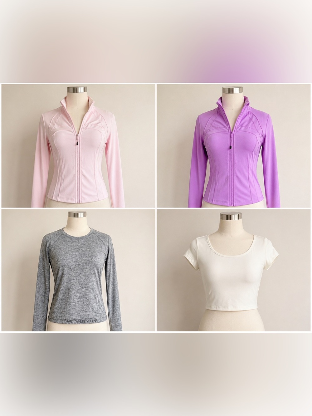 BUNDLE Lululemon Four Mixed Activewear Tops - Pink, Lavender, Gray, Cream Size 8